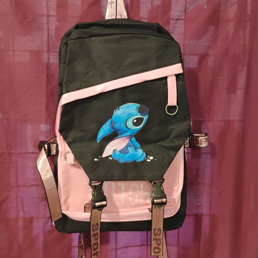 Black and Pink Backpack with Cartoon Character